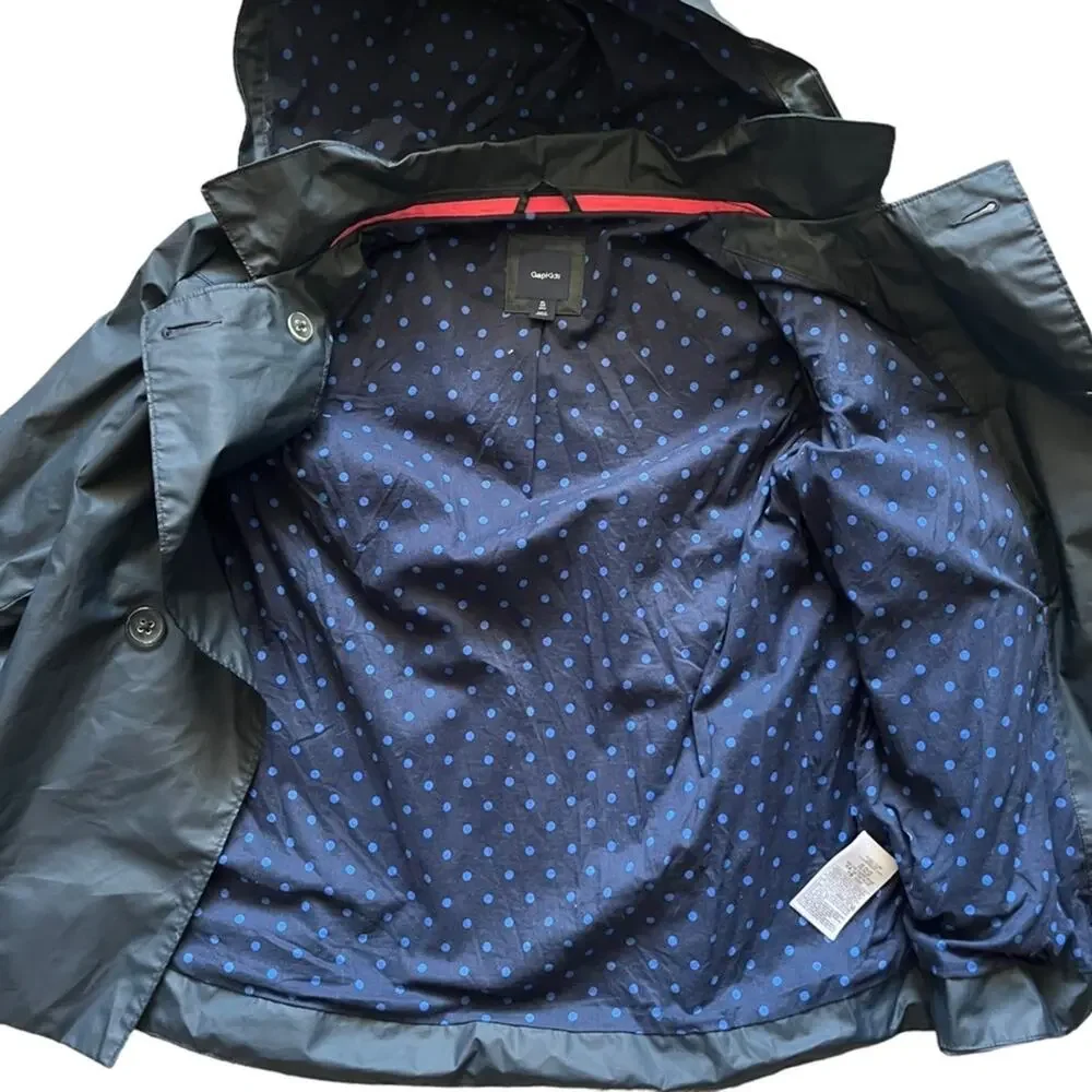 GAP Raincoat Kids Girl Size XL Lined Navy Blue Double Breasted Hooded 12 Plus